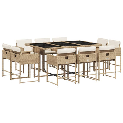 11-delige Tuinset met kussens poly rattan beige