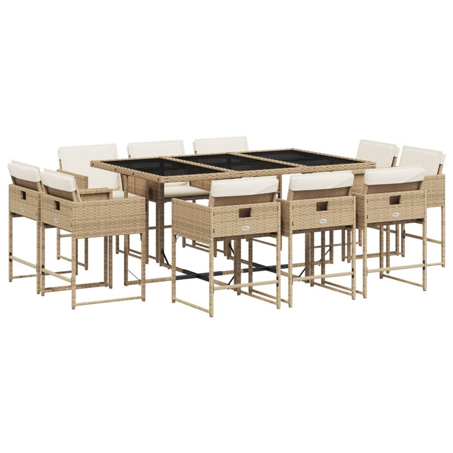 11-delige Tuinset met kussens poly rattan beige
