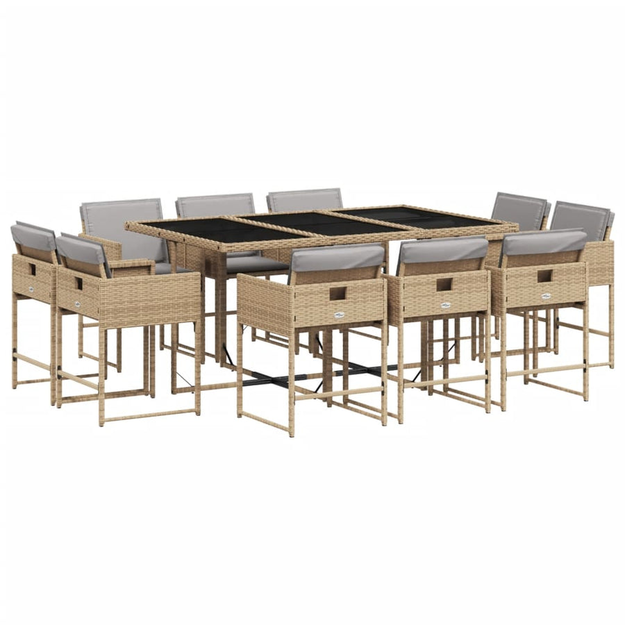11-Delige Tuinset Met Kussens Poly Rattan Gemengd Beige