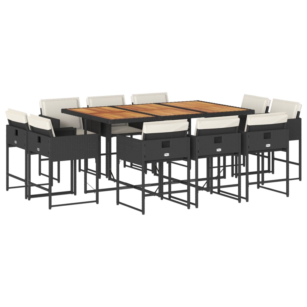 11-delige Tuinset met kussens poly rattan zwart