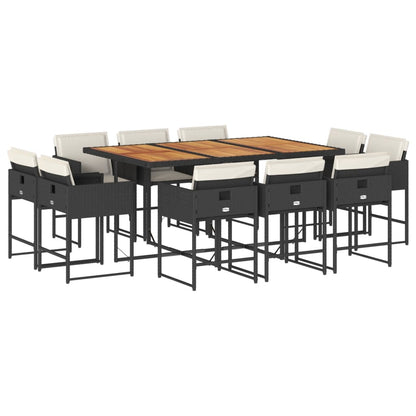 11-delige Tuinset met kussens poly rattan zwart