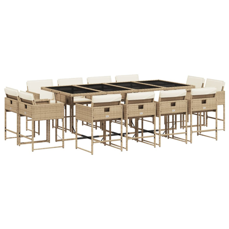 13-delige Tuinset met kussens poly rattan beige