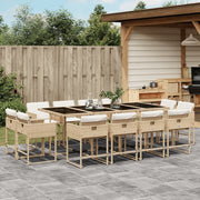Tuinset 13-delig poly rattan beige met kussens