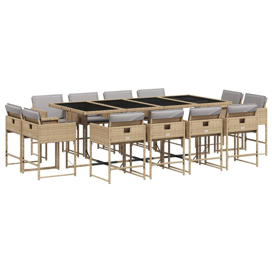 13-Delige Tuinset Met Kussens Poly Rattan Gemengd Beige