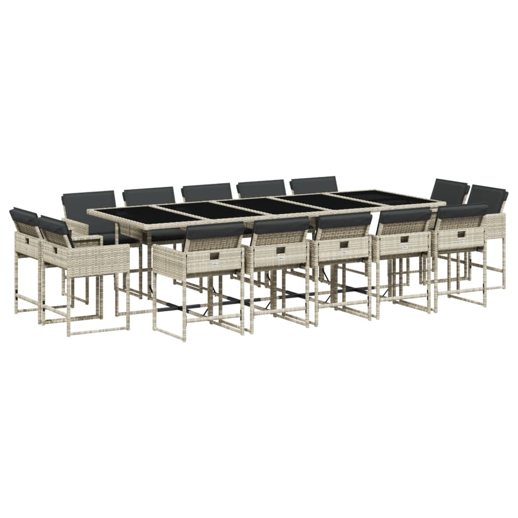 -Delige Tuinset Met Kussens Poly Rattan Lichtgrijs Glas 15