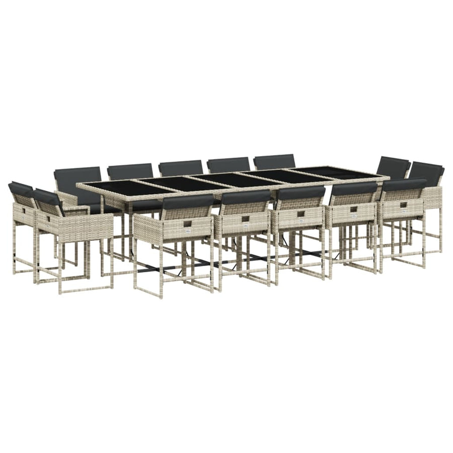 -Delige Tuinset Met Kussens Poly Rattan Lichtgrijs Glas 15