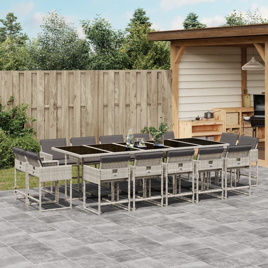-Delige Tuinset Met Kussens Poly Rattan Lichtgrijs Glas 15