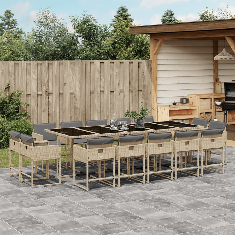 15-Delige Tuinset Met Kussens Poly Rattan Gemengd Beige
