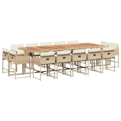 15-delige Tuinset met kussens poly rattan beige