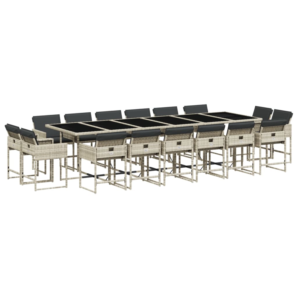 -Delige Tuinset Met Kussens Poly Rattan Lichtgrijs Glas 17