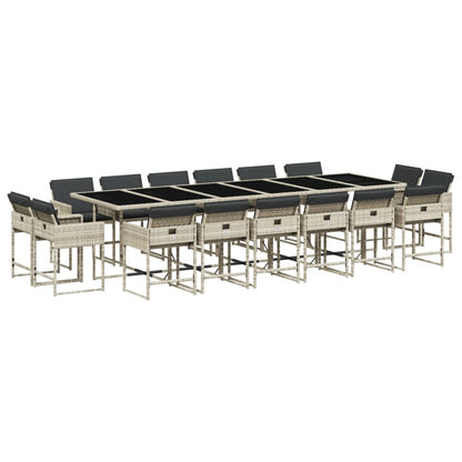 -Delige Tuinset Met Kussens Poly Rattan Lichtgrijs Glas 17