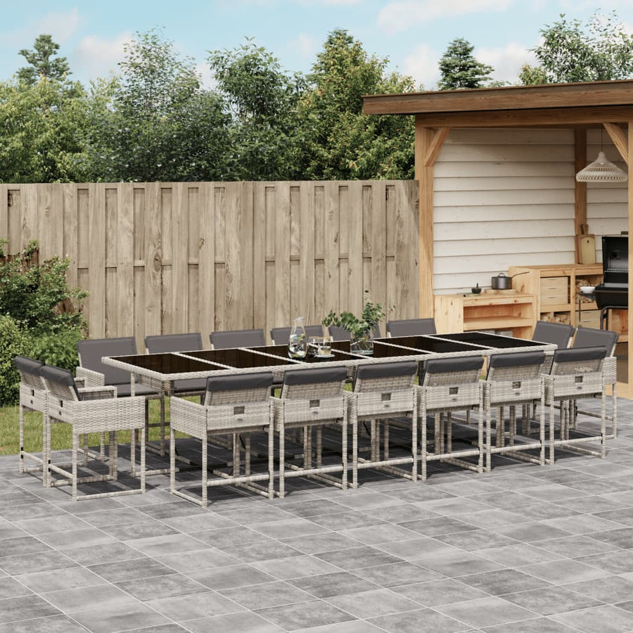 -Delige Tuinset Met Kussens Poly Rattan Lichtgrijs Glas 17