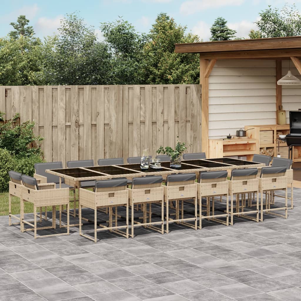 17-Delige Tuinset Met Kussens Poly Rattan Gemengd Beige