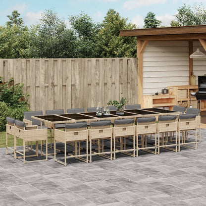 17-Delige Tuinset Met Kussens Poly Rattan Gemengd Beige