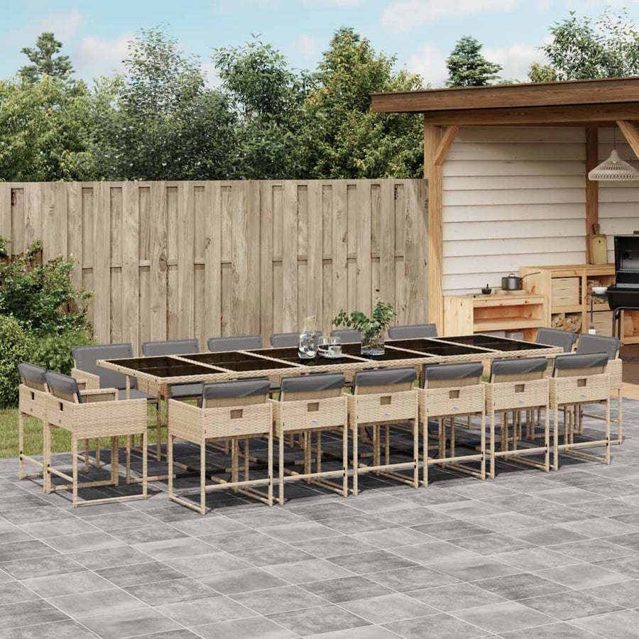 17-Delige Tuinset Met Kussens Poly Rattan Gemengd Beige