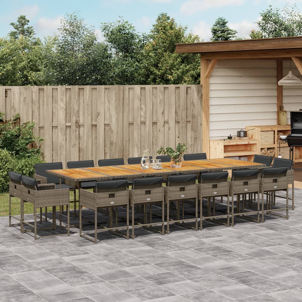 17-delige Tuinset met kussens poly rattan grijs