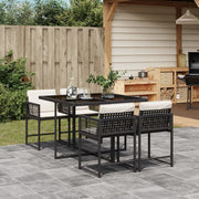 5-piece Garden Set with Cushions, Poly Rattan, Black