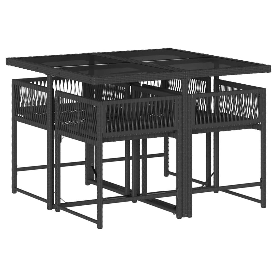 5-delige Tuinset met kussens poly rattan zwart