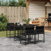 5-piece Garden Set with Cushions, Poly Rattan, Black