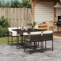 5-piece Garden Set with Cushions Poly Rattan Brown