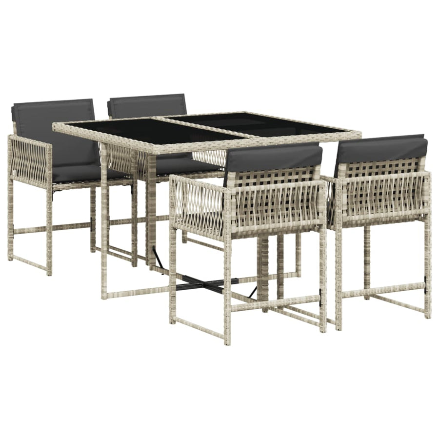5-delige Tuinset met kussens poly rattan lichtgrijs