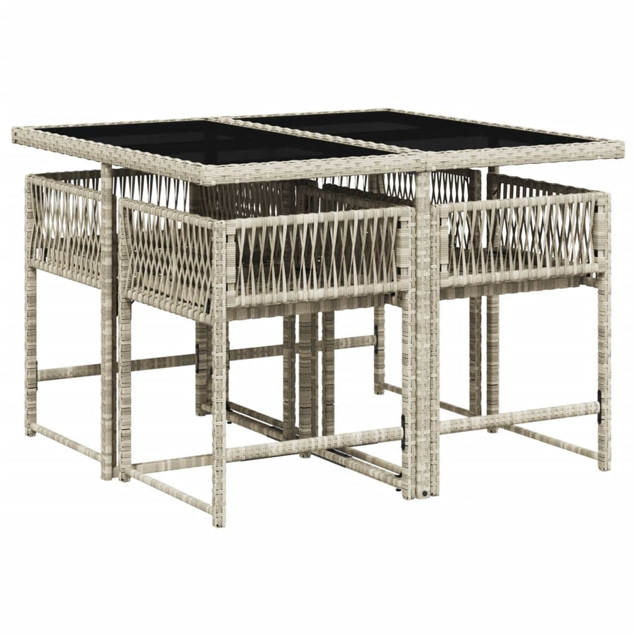 5-delige Tuinset met kussens poly rattan lichtgrijs