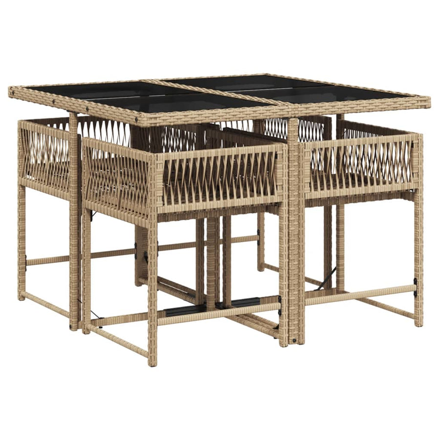 5-delige Tuinset met kussens poly rattan gemengd beige