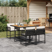 Tuinset 5-delig poly rattan zwart met kussens