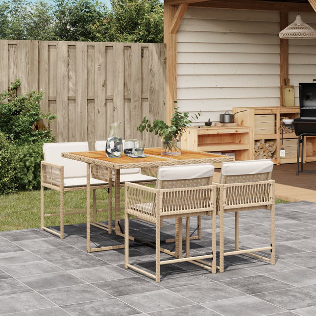 5-delige Tuinset met kussens poly rattan beige