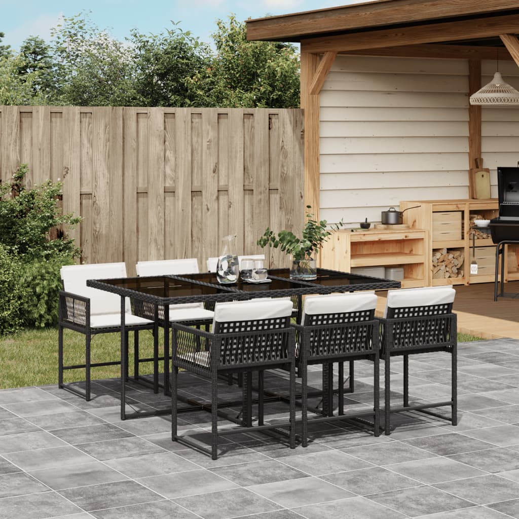 7-delige Tuinset met kussens poly rattan zwart
