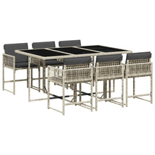 7-delige Tuinset met kussens poly rattan grijs
