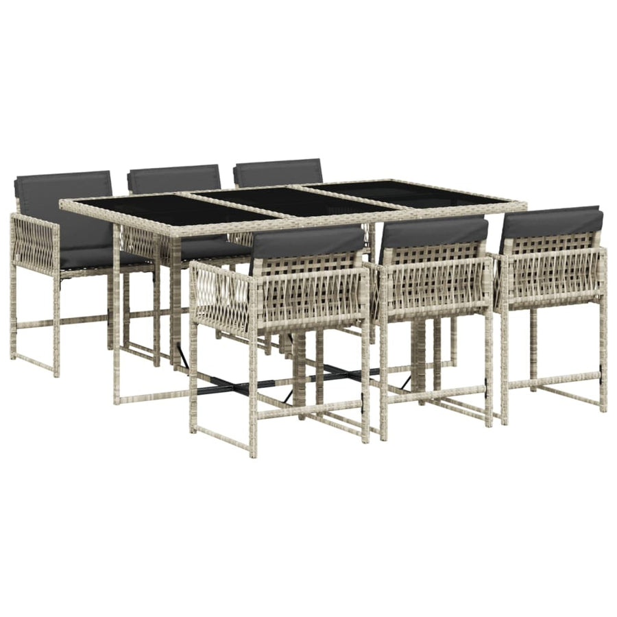 7-delige Tuinset met kussens poly rattan grijs