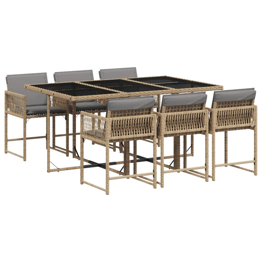 7-delige Tuinset met kussens poly rattan gemengd beige