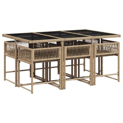 7-delige Tuinset met kussens poly rattan gemengd beige