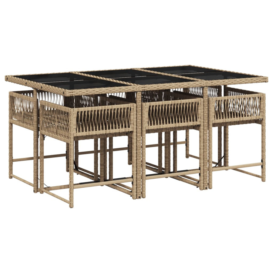 7-delige Tuinset met kussens poly rattan gemengd beige