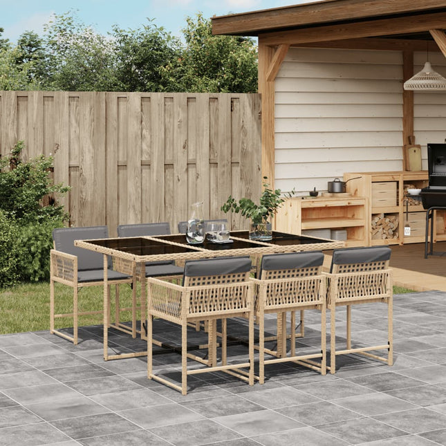 7-delige Tuinset met kussens poly rattan gemengd beige