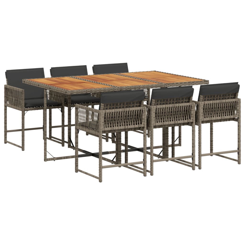 7-delige Tuinset met kussens poly rattan grijs