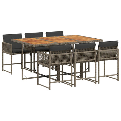 7-delige Tuinset met kussens poly rattan grijs