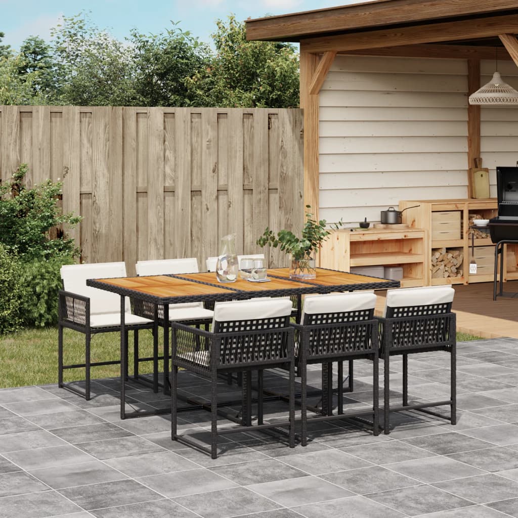 7-delige Tuinset met kussens poly rattan zwart