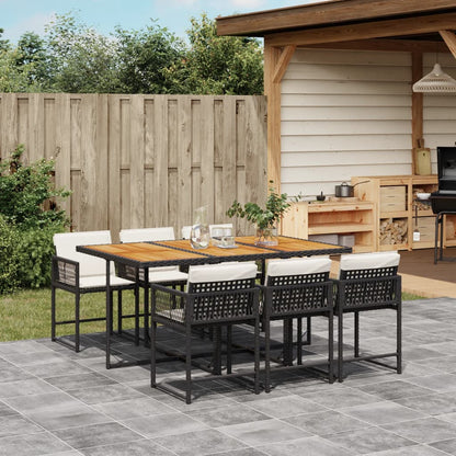 7-delige Tuinset met kussens poly rattan zwart
