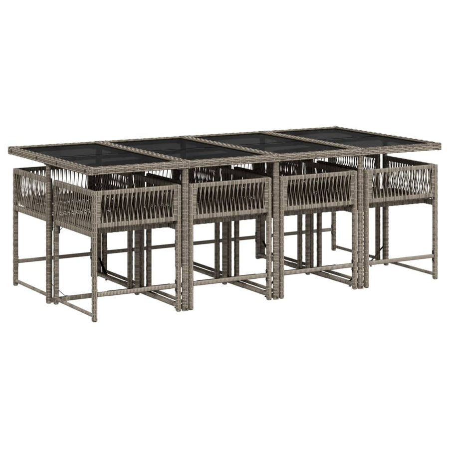 9-delige Tuinset met kussens poly rattan grijs