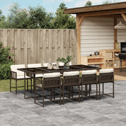 Tuinset poly rattan bruin 9-delig met kussens