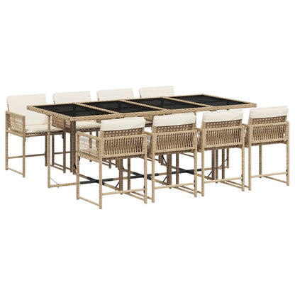 9-delige Tuinset met kussens poly rattan beige