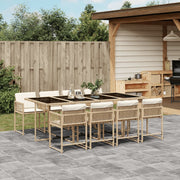 Tuinset 9-delig poly rattan beige met kussens