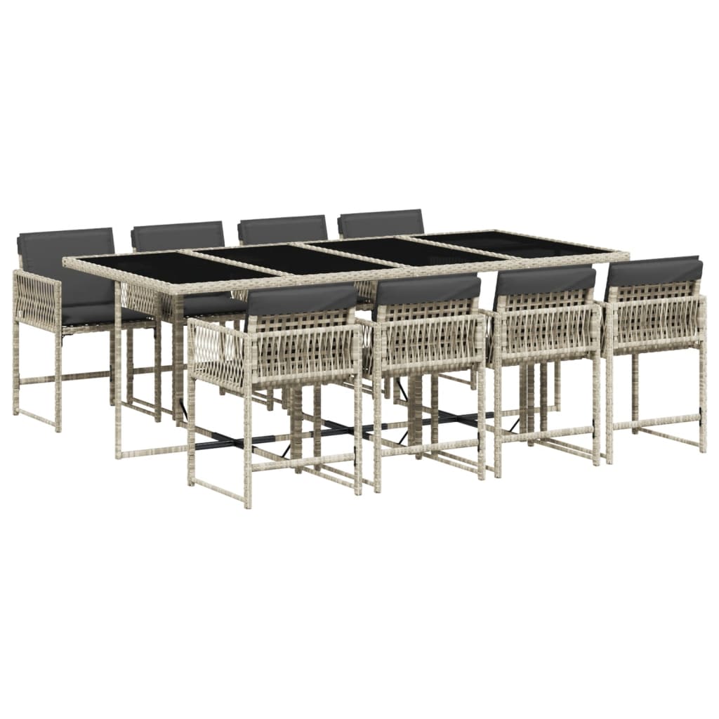 9-delige Tuinset met kussens poly rattan lichtgrijs