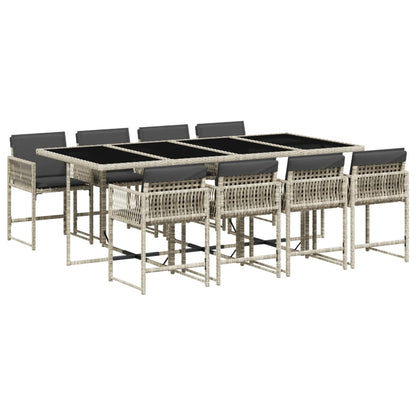 9-delige Tuinset met kussens poly rattan lichtgrijs