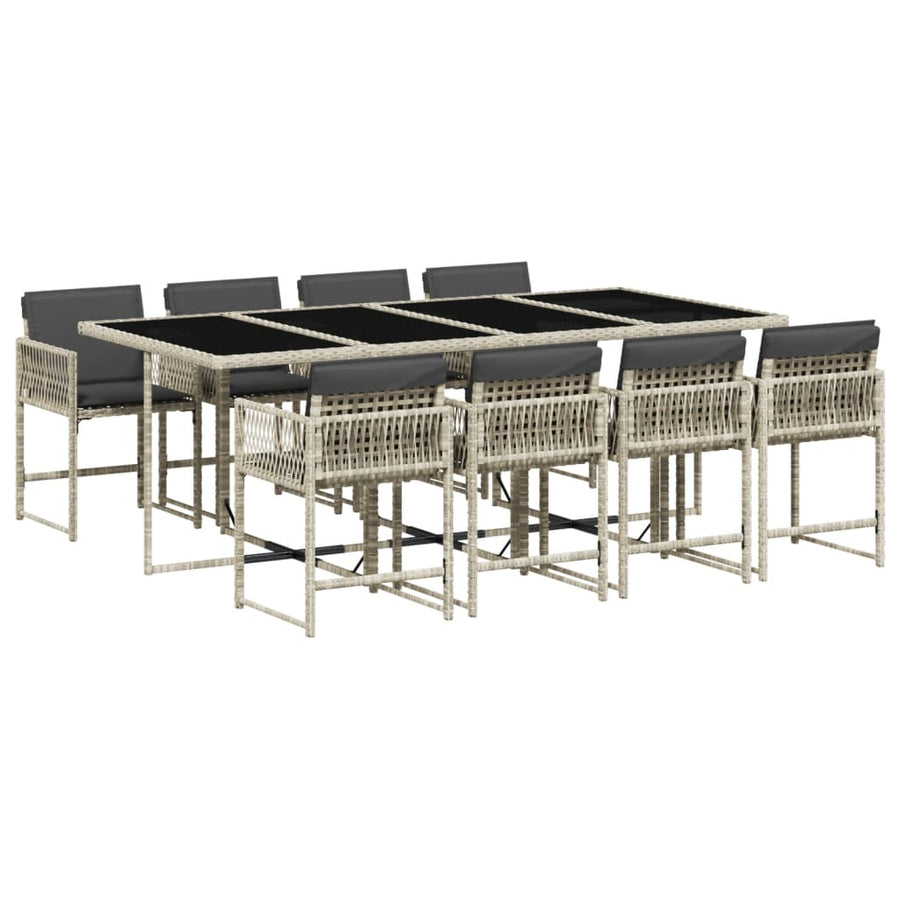 9-delige Tuinset met kussens poly rattan lichtgrijs