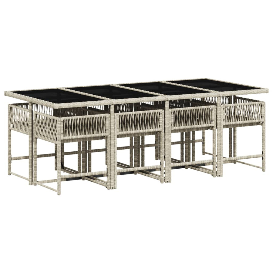 9-delige Tuinset met kussens poly rattan lichtgrijs