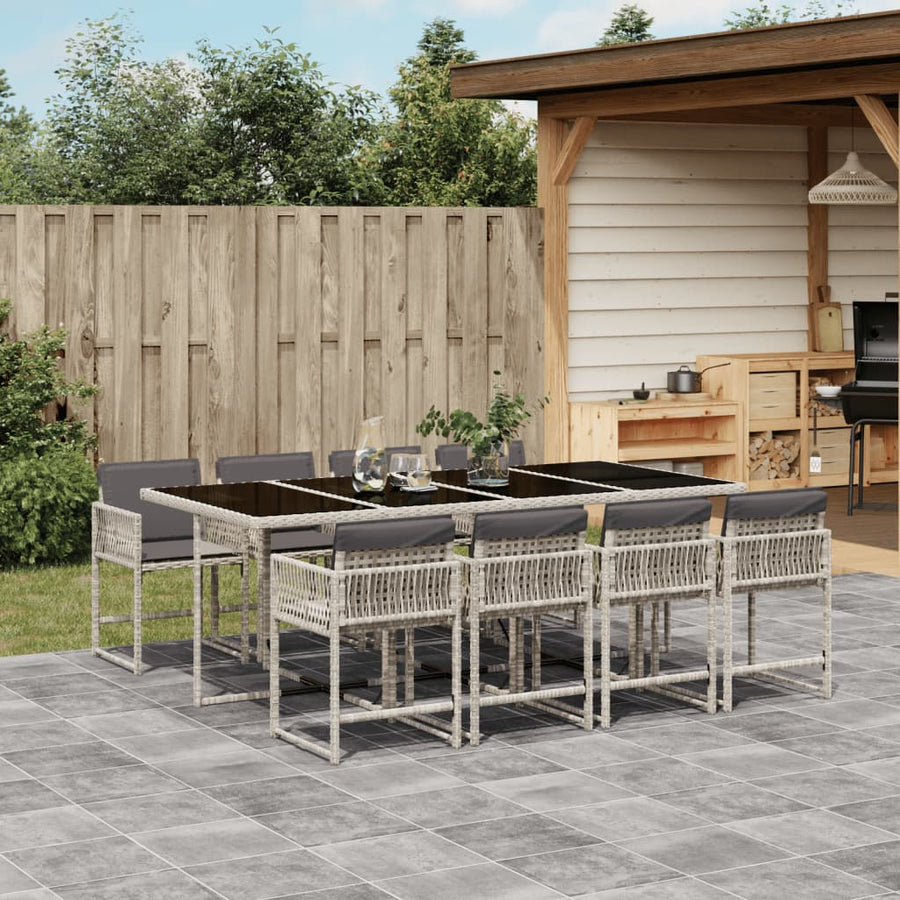 9-delige Tuinset met kussens poly rattan lichtgrijs