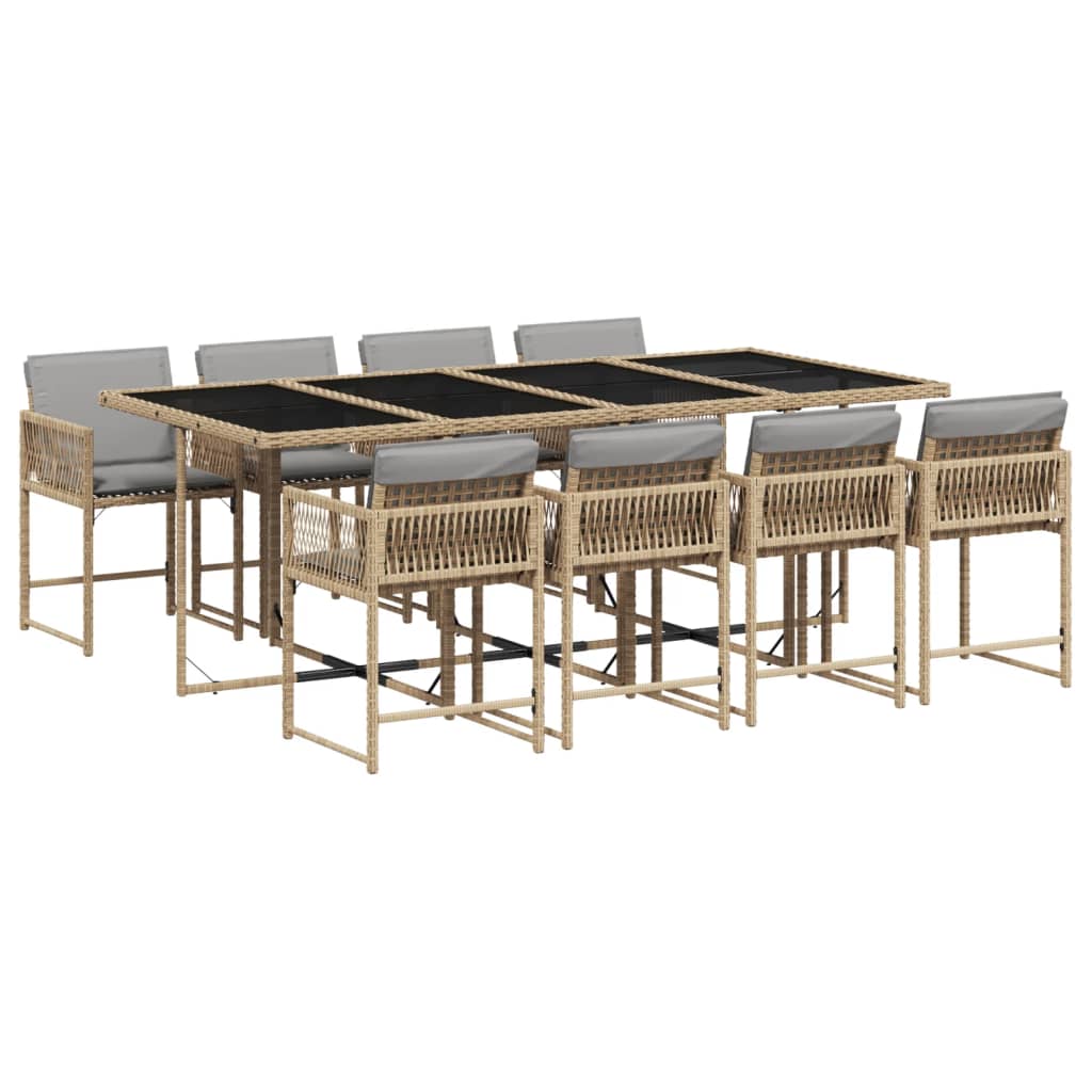9-delige Tuinset met kussens poly rattan gemengd beige